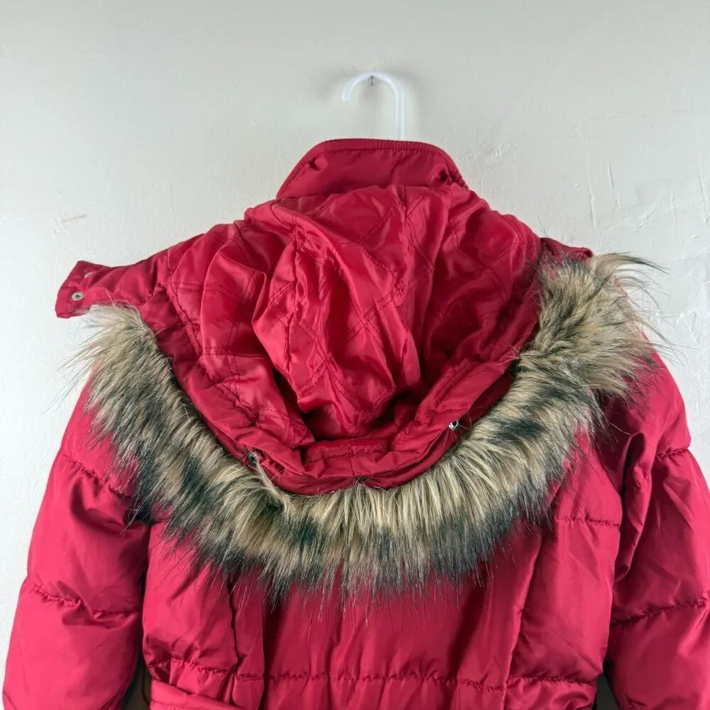 Y2K Vintage Aeropostale Jacket Faux Fur Hood Puffer Red Preppy Womens Small